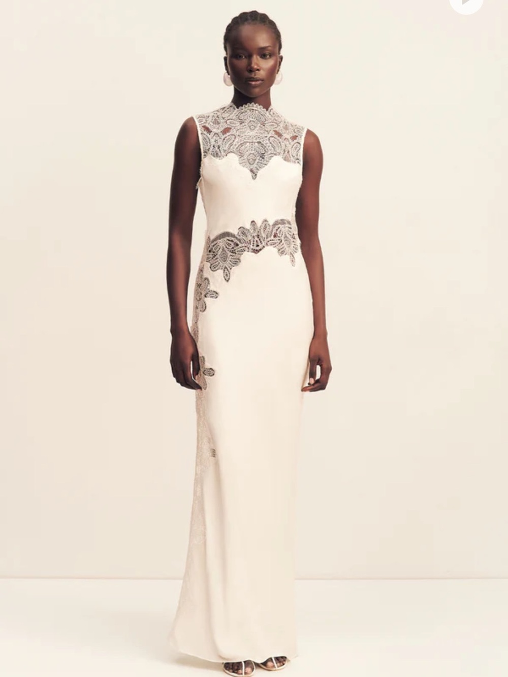 Shona Joy Stratus Sheer Lace High Neck Maxi Dress - Ivory